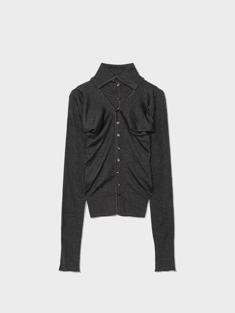 Charcoal Layered Fitted Knit Cardigan