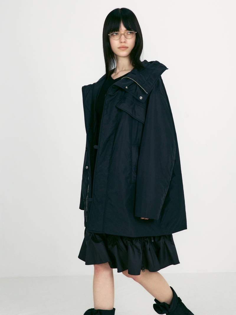 Black Padded Shirring Skirt
