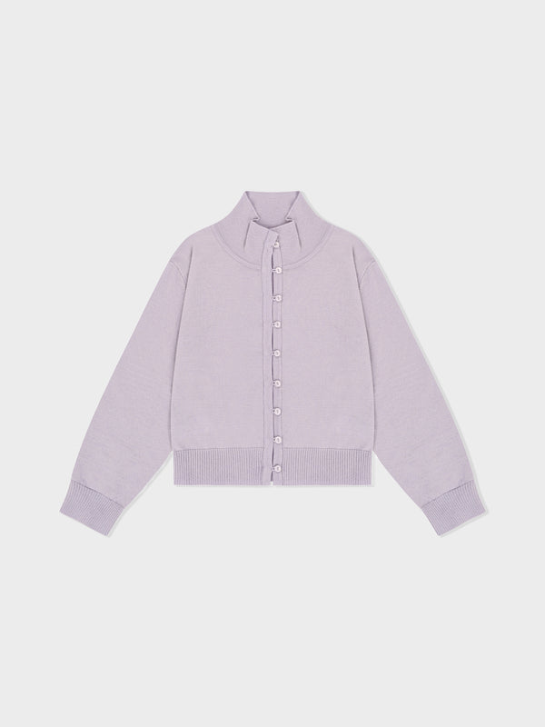 Lavender High Neck Knit Cardigan