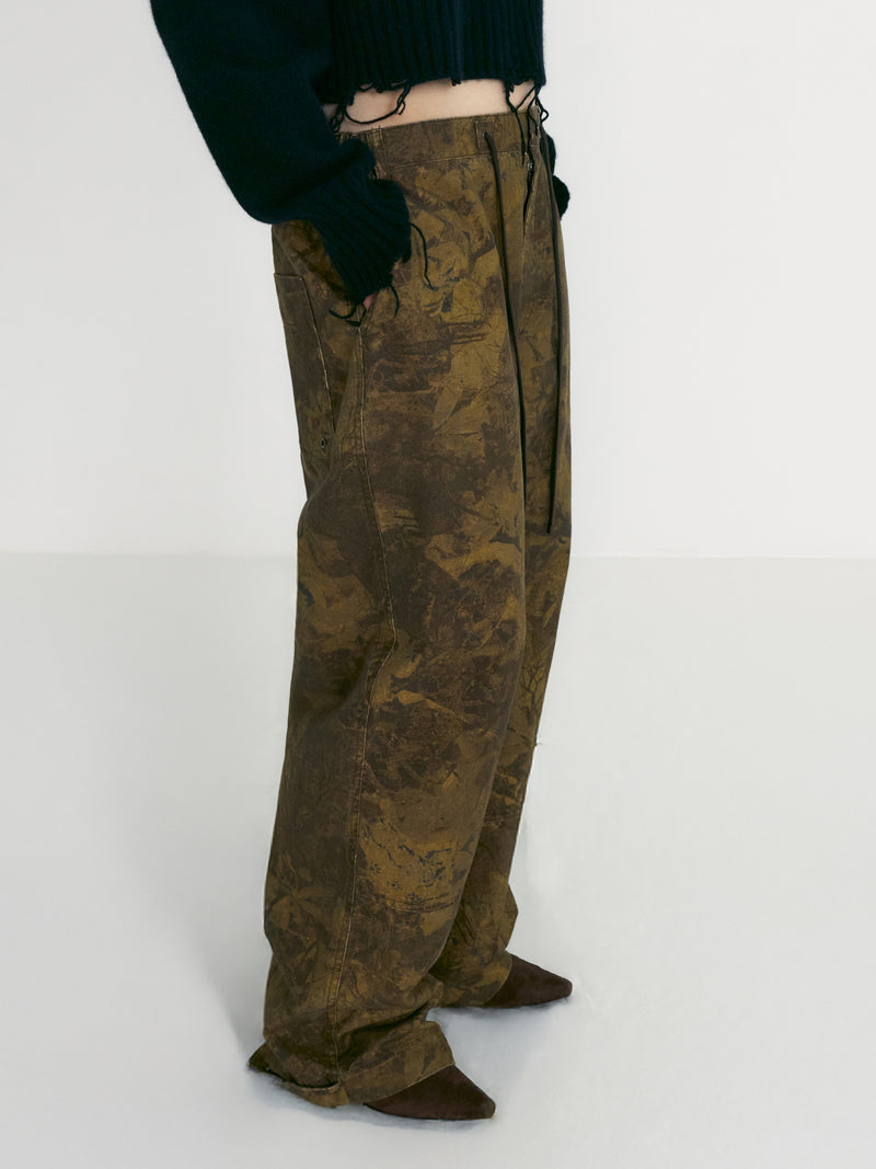 Camouflage Washed Cotton Wide Pants