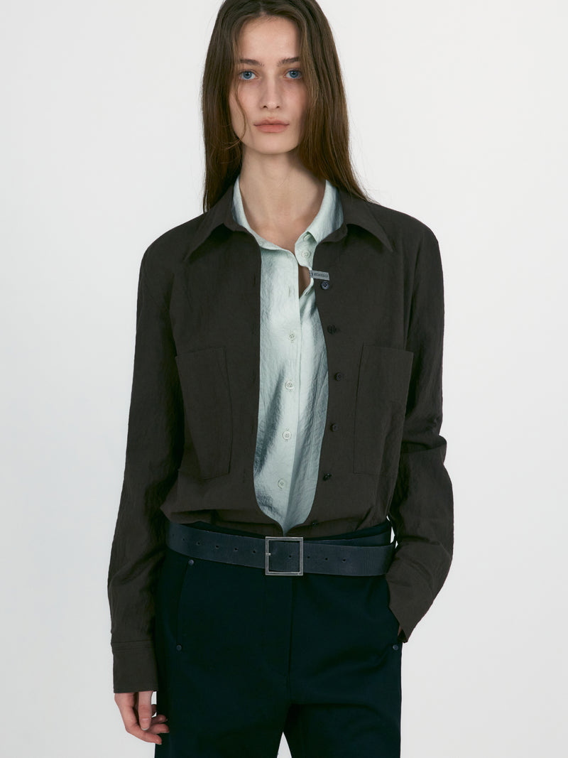 Khaki Brown Crumpled Slim Fit Shirt