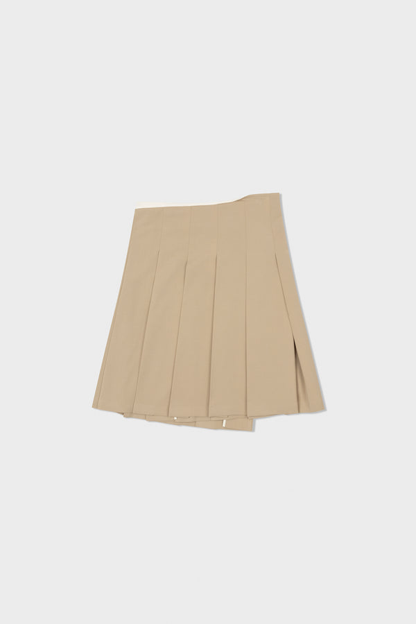 Beige Pleated Midi Wrap Skirt
