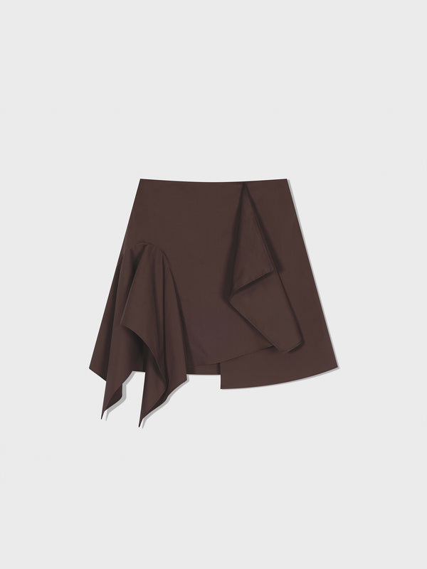 Brown Unbalance Drape Mini Skirt