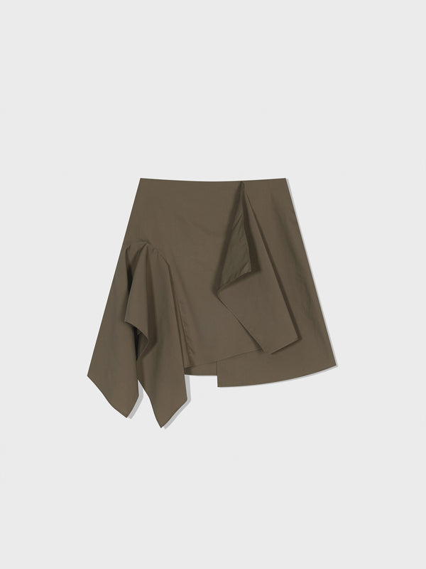 Khaki Brown Unbalance Drape Mini Skirt