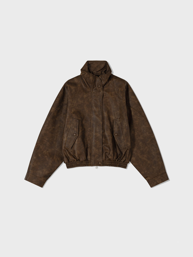 [LOW CLASSIC]/☆25SS PIGMENT WASHED STITCH HALF JACKET/BROWN Brown Pigment Washed Leather Short Jacket – MANIFESTO