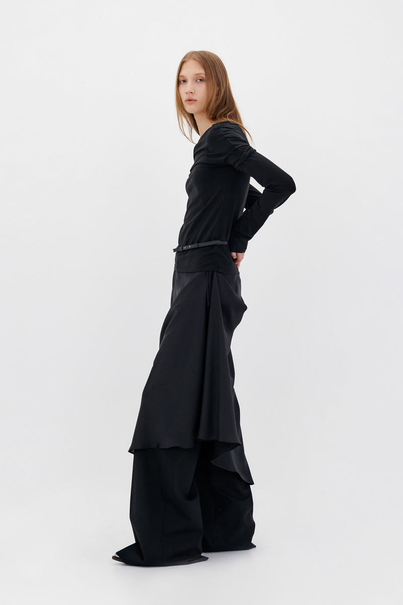 Black Shirring Boatneck Top