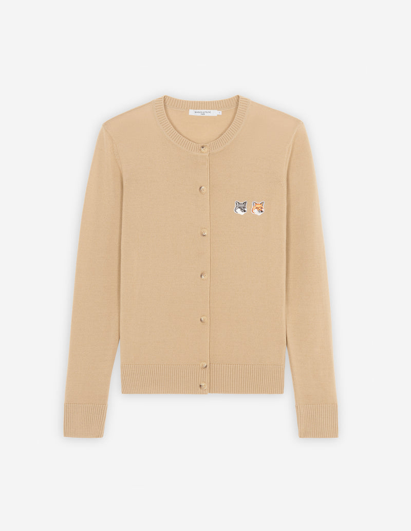 W Beige Double Fox Head Patch Adjusted Rneck Cardigan