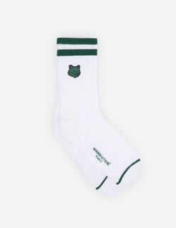 White/Bottle Green Bold Fox Head Sporty Socks