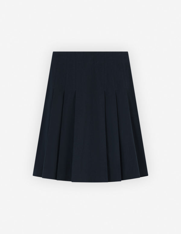 Ink Blue Knee Pleated Wrap Skirt