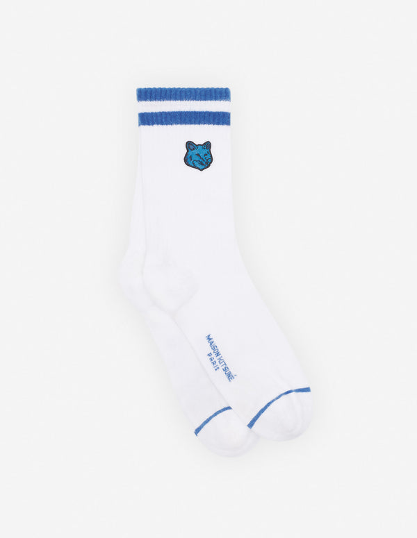 White/Sapphire Bold Fox Head Sporty Socks