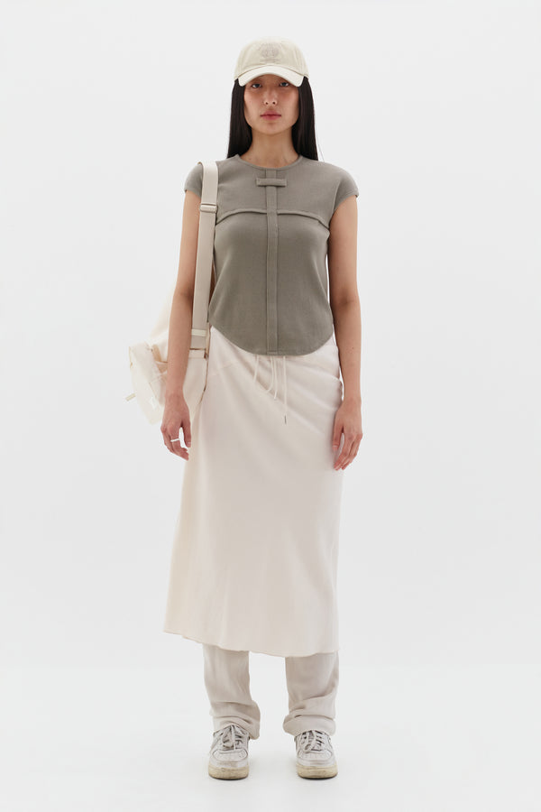 Ivory Slim Fit Diagonal Long Skirt