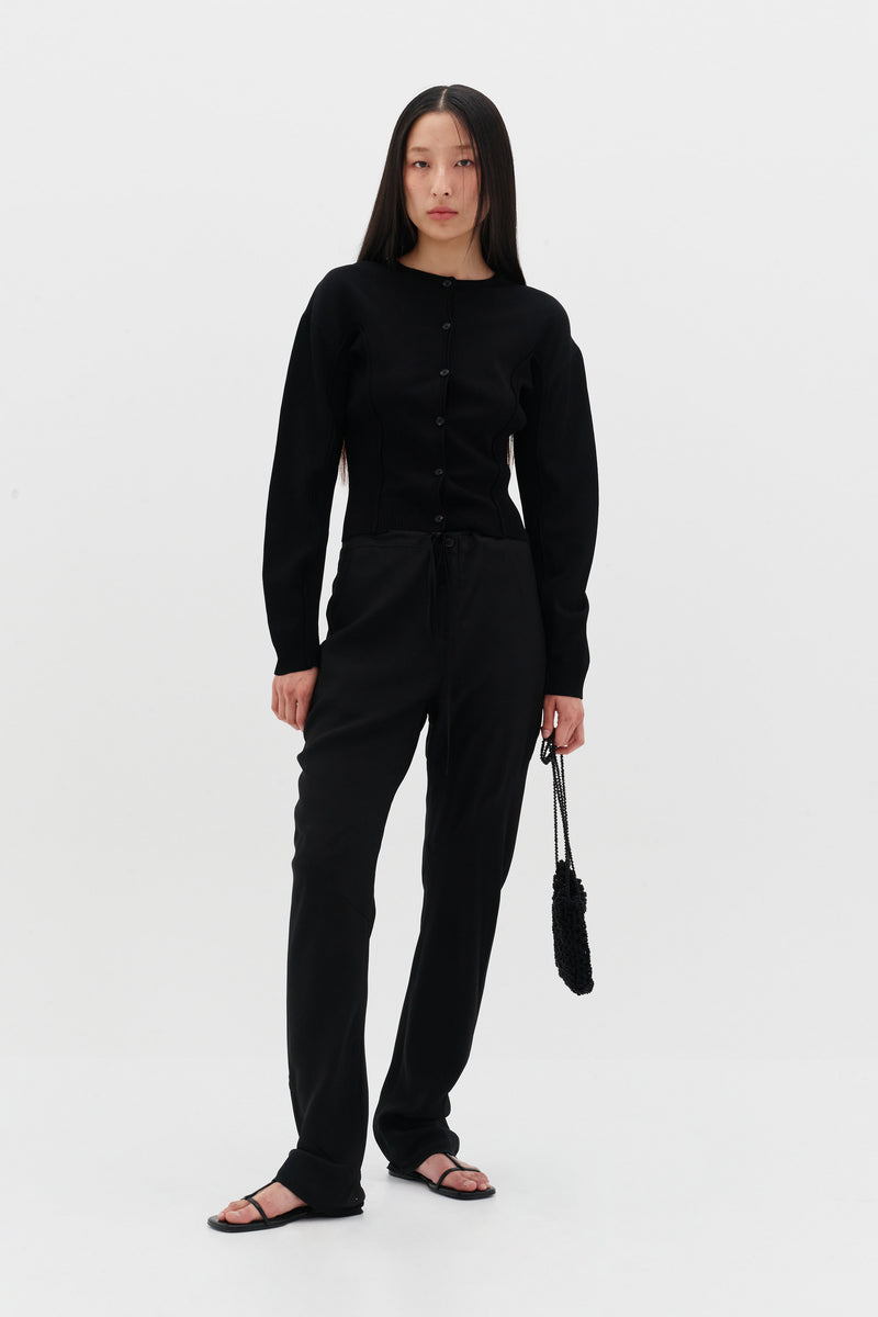Black Round Sleeve Knit Cardigan