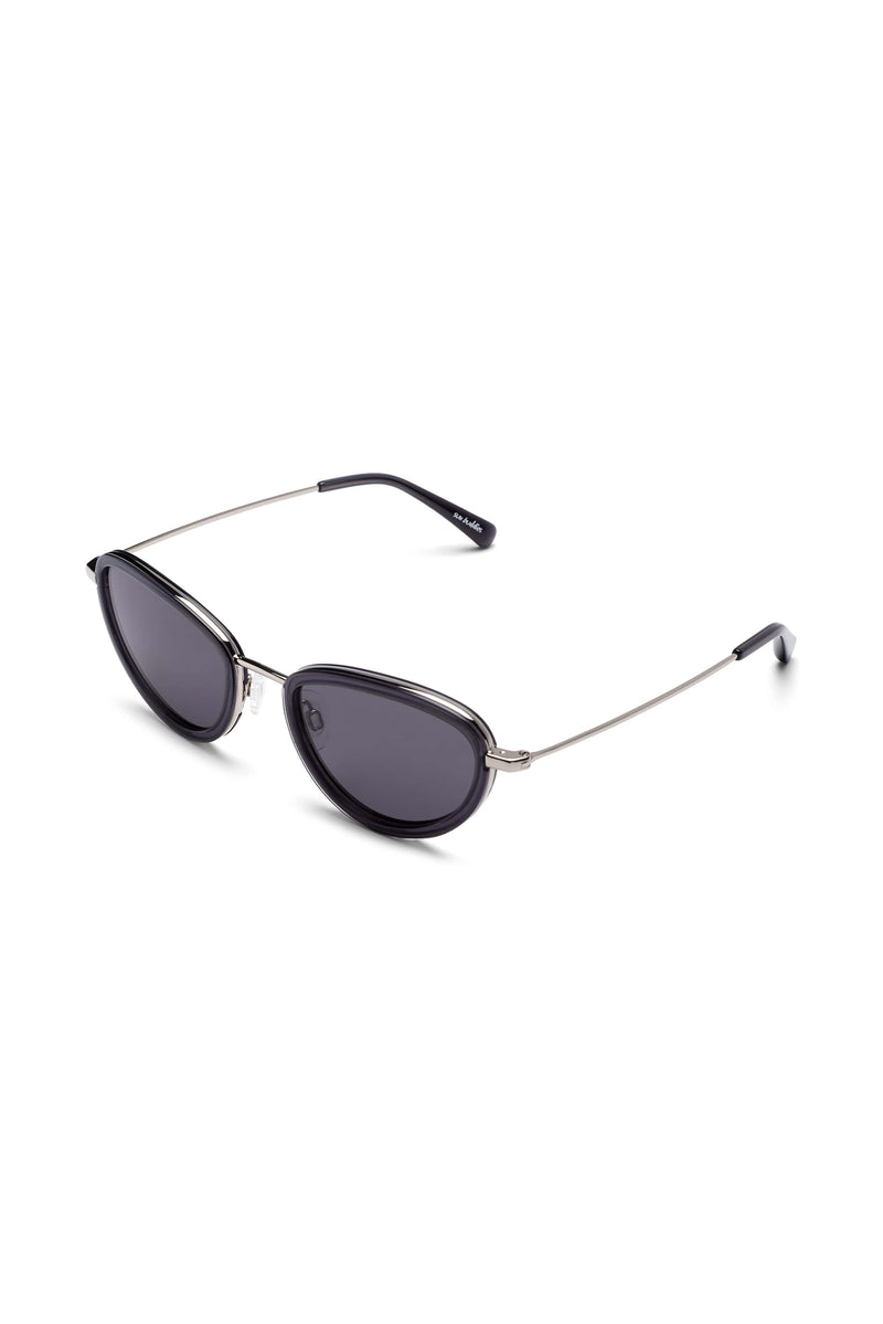 Manifesto Shop Sun Buddies Left Eye Clear Grey Sunglasses Small Round Frame Tinted Lens Side View