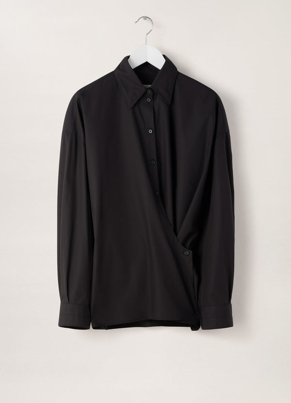 Black Straight Collar Twisted Shirt