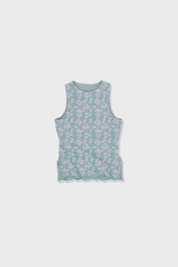 Mint Floral Embroidery Knit Sleeveless Top