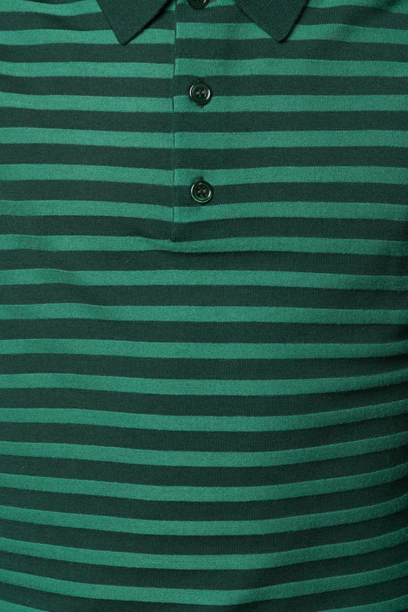 Green Stripe Merinos Wool Polo