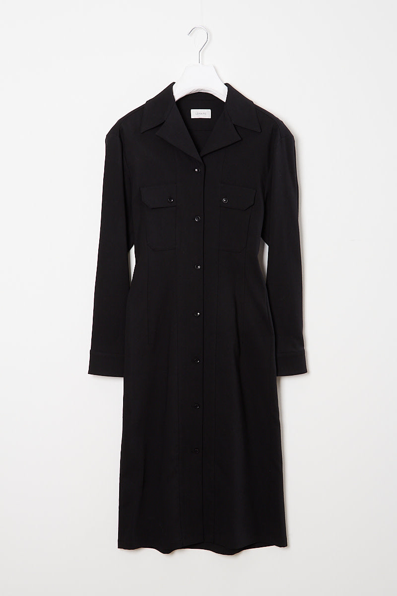 Black Convertible Collar Fitted Dress
